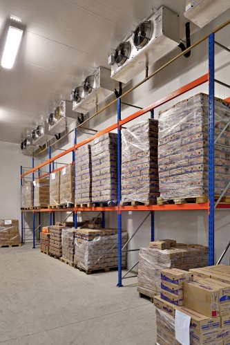Câmara frigorífica industrial com pallets e evaporadores